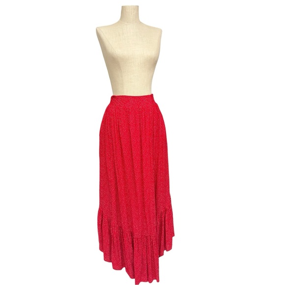Free People Red Polka Dot High-Low Maxi Skirt Boho Festival Cottagecore, Large - Picture 3 of 15